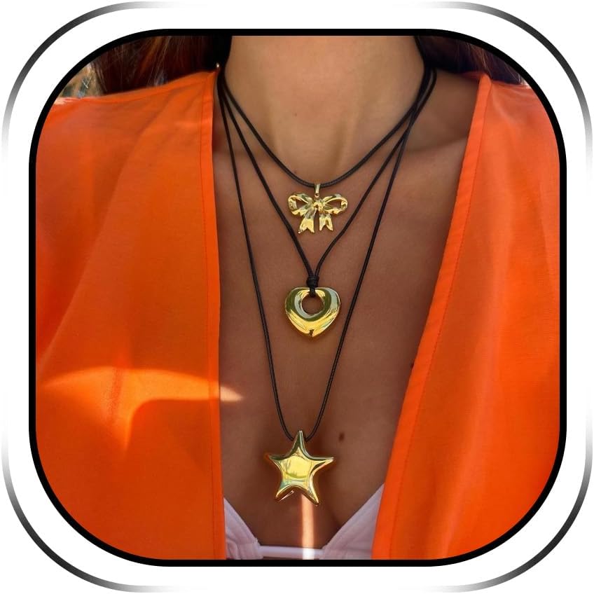 Abstract Gold Tone Pendant Necklace with Black Cord - Image 8