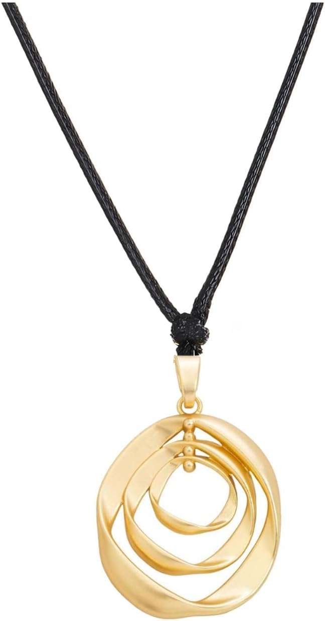 Abstract Gold Tone Pendant Necklace with Black Cord - Image 29