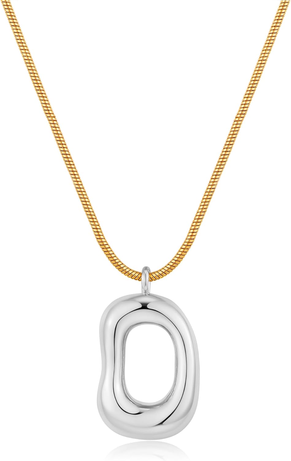 Gold Tone Abstract Pendant Necklace with Snake Chain - Image 10