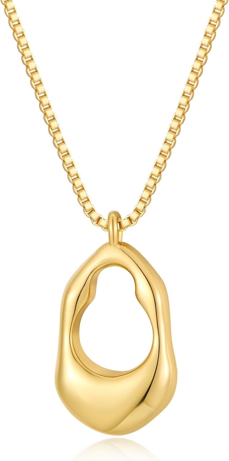 Gold Tone Abstract Pendant Necklace with Snake Chain - Image 8