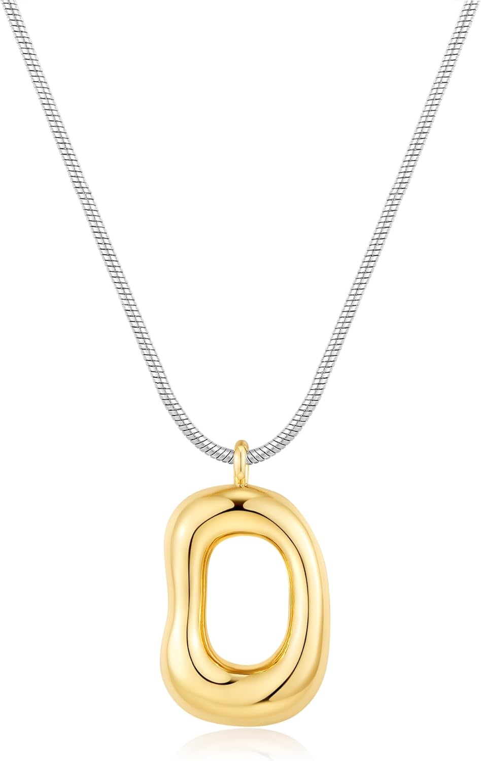Gold Tone Abstract Pendant Necklace with Snake Chain - Image 16