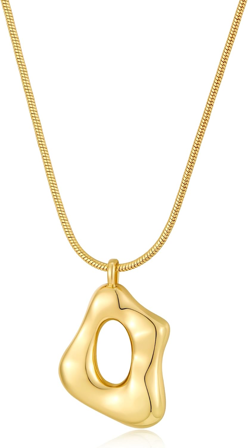 Gold Tone Abstract Pendant Necklace with Snake Chain - Image 19