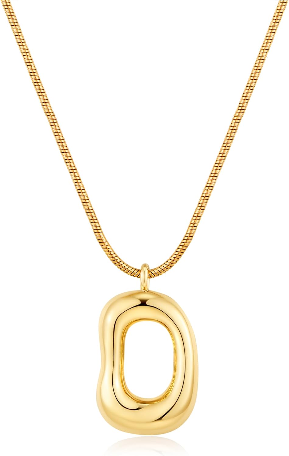 Gold Tone Abstract Pendant Necklace with Snake Chain