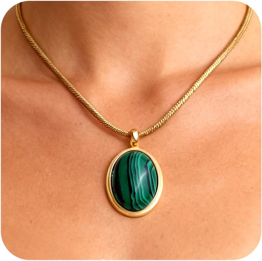 Gold Tone Oval Stone Pendant Necklace, Single Piece - Image 17