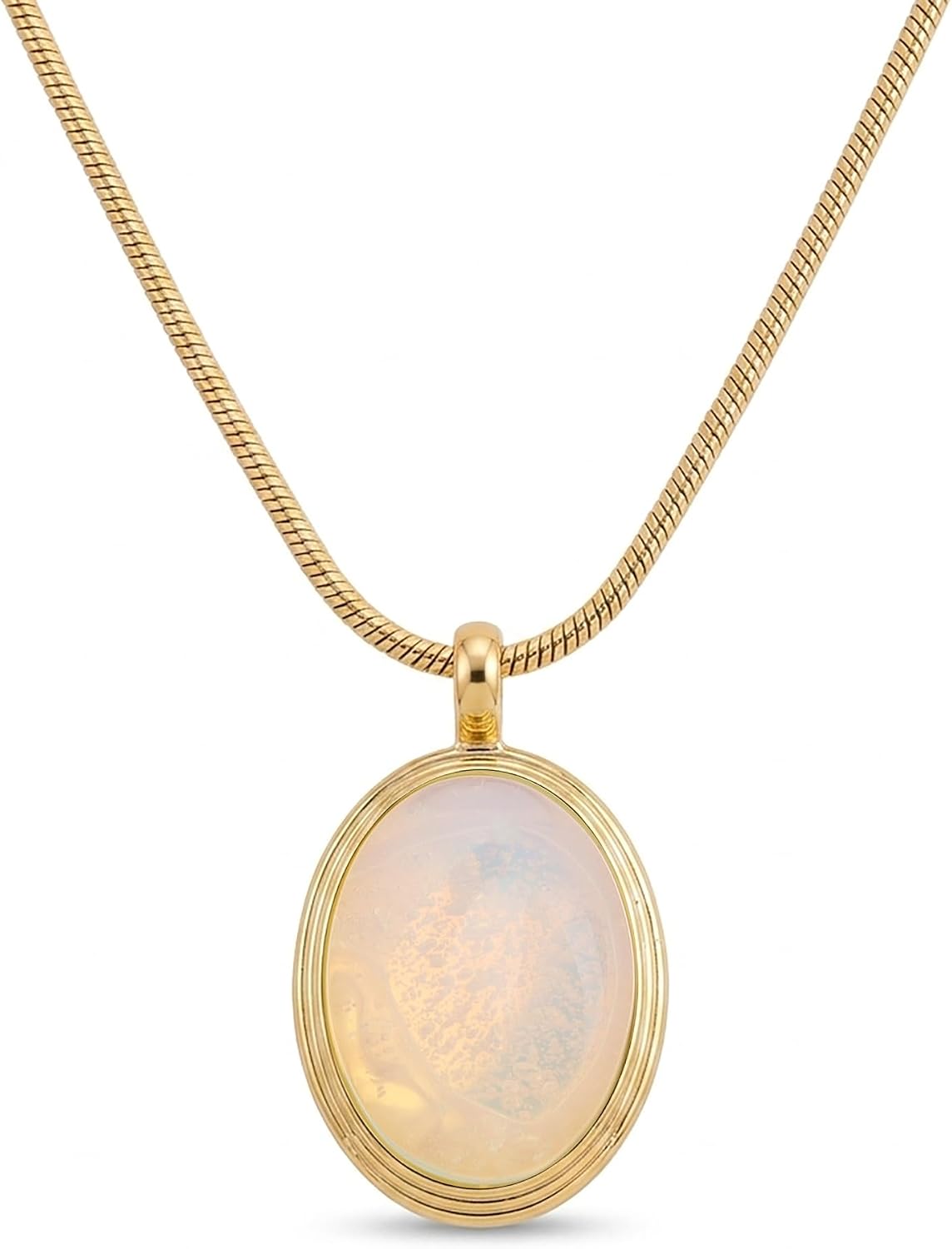 Gold Tone Oval Stone Pendant Necklace, Single Piece - Image 22