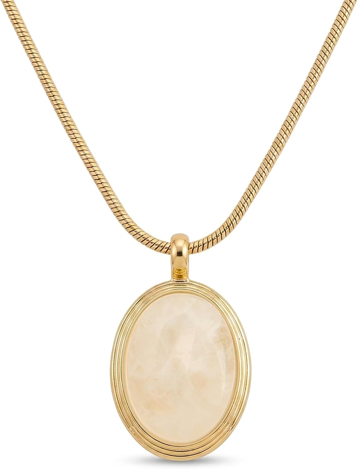 Gold Tone Oval Stone Pendant Necklace, Single Piece - Image 13