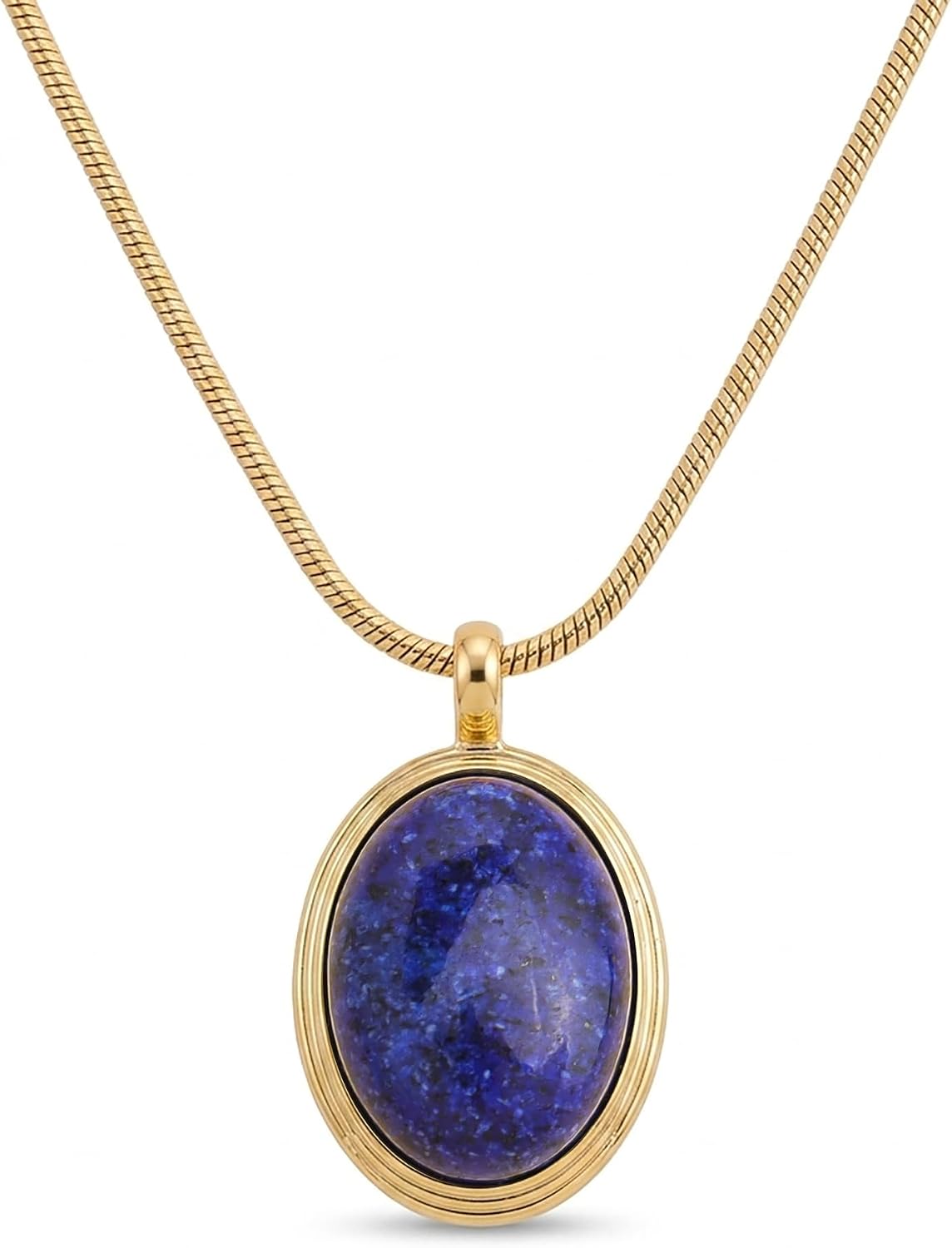 Gold Tone Oval Stone Pendant Necklace, Single Piece - Image 10