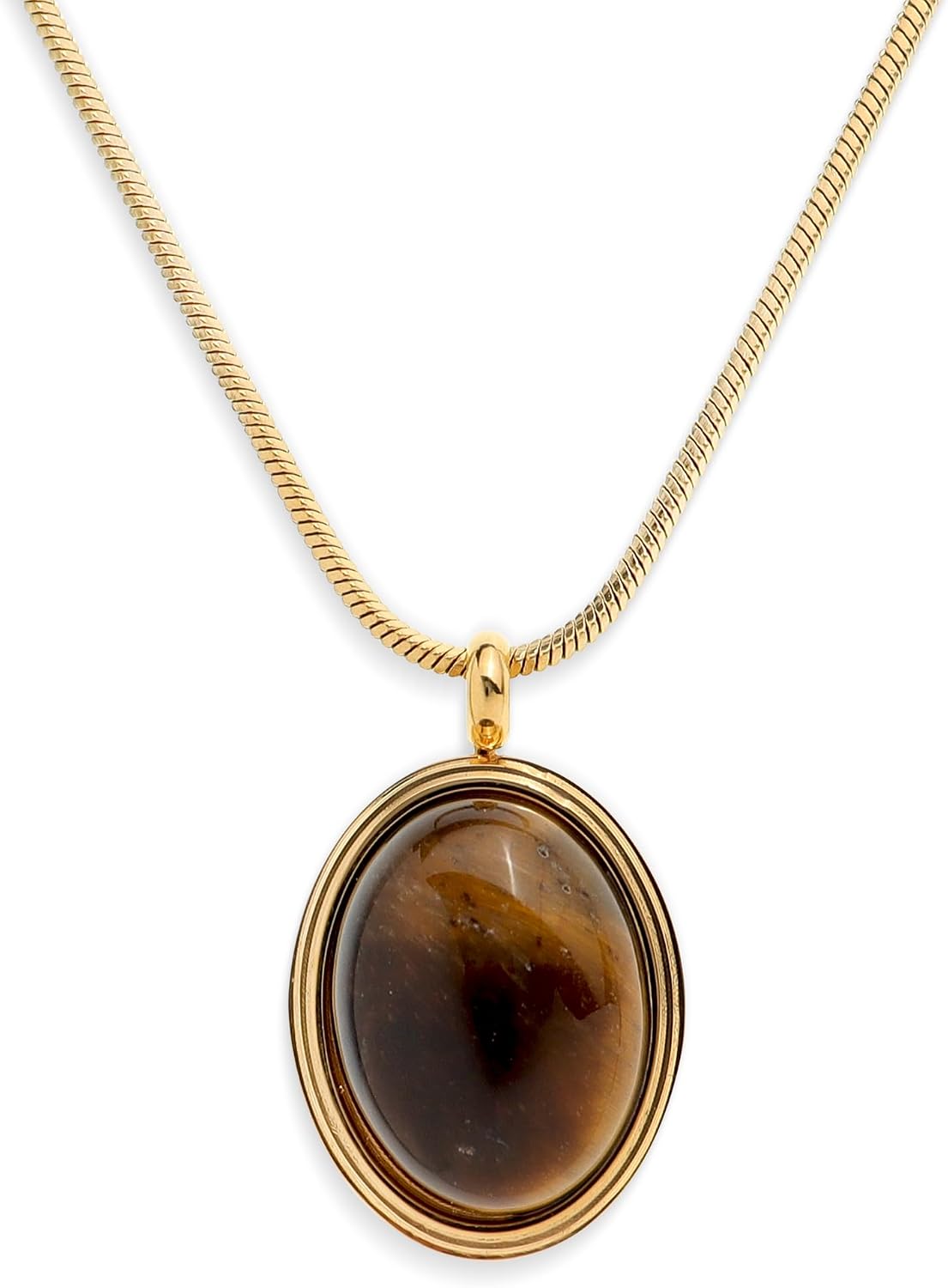 Gold Tone Oval Stone Pendant Necklace, Single Piece