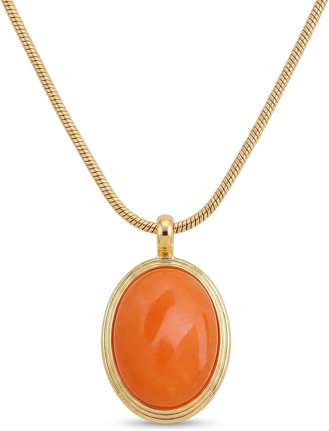 Gold Tone Oval Stone Pendant Necklace, Single Piece - Image 11