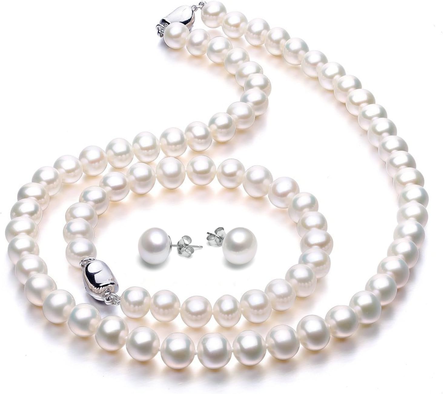 Imitation Pearl Necklace, Bracelet, and Stud Earrings Set