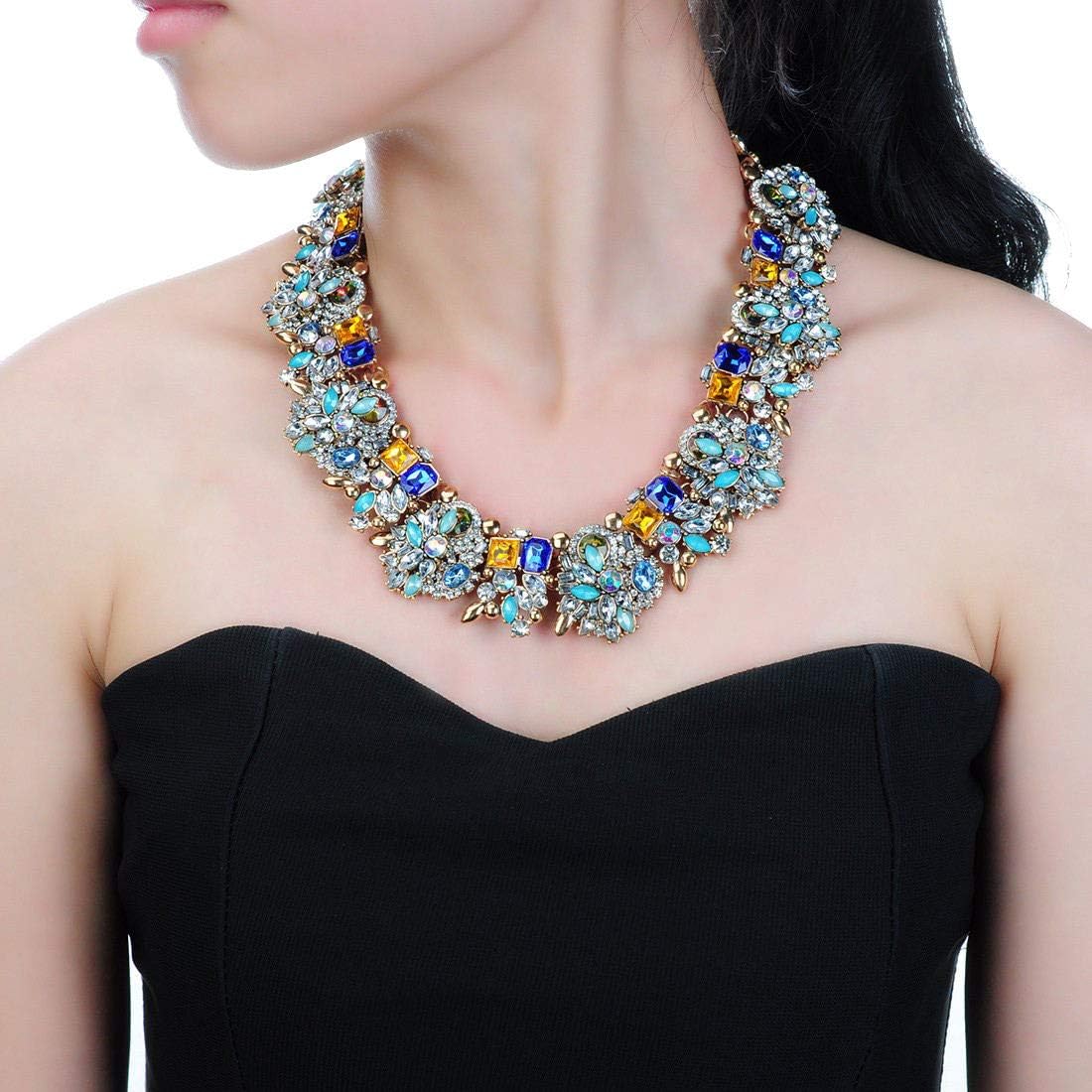 Multi-Color Rhinestone Statement Necklace and Earrings Set