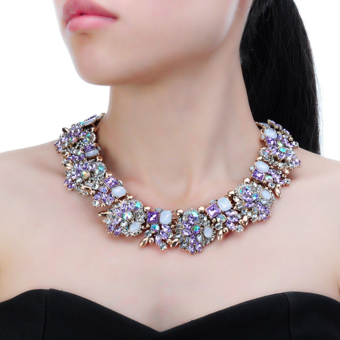 Crystal Rhinestone Choker Necklace & Drop Earrings Set 2