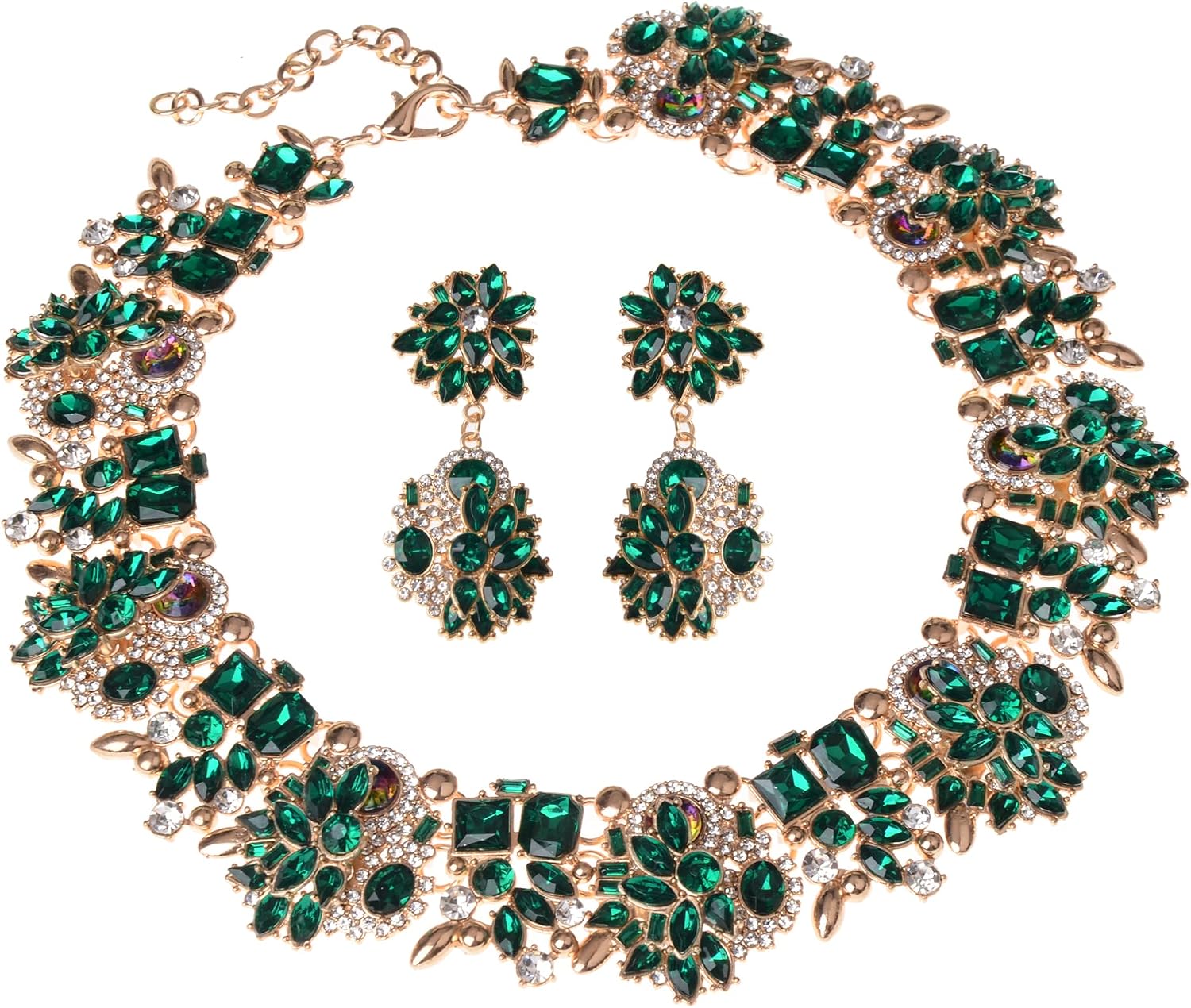 Multi-Color Rhinestone Statement Necklace and Earrings Set - Image 9