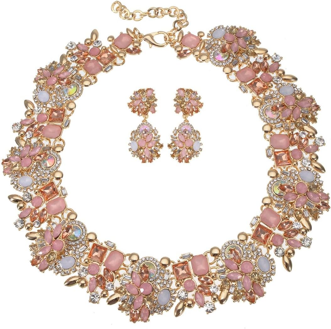 Multi-Color Rhinestone Statement Necklace and Earrings Set - Image 11