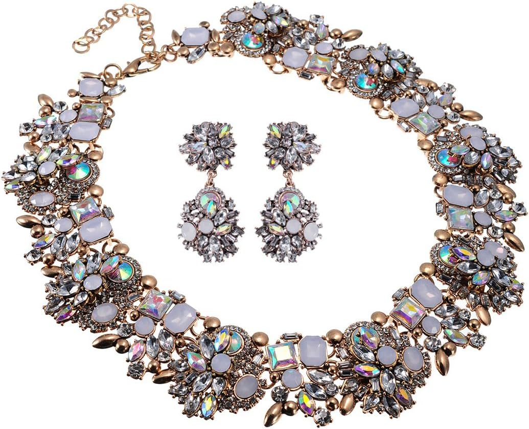 Crystal Rhinestone Choker Necklace & Drop Earrings Set