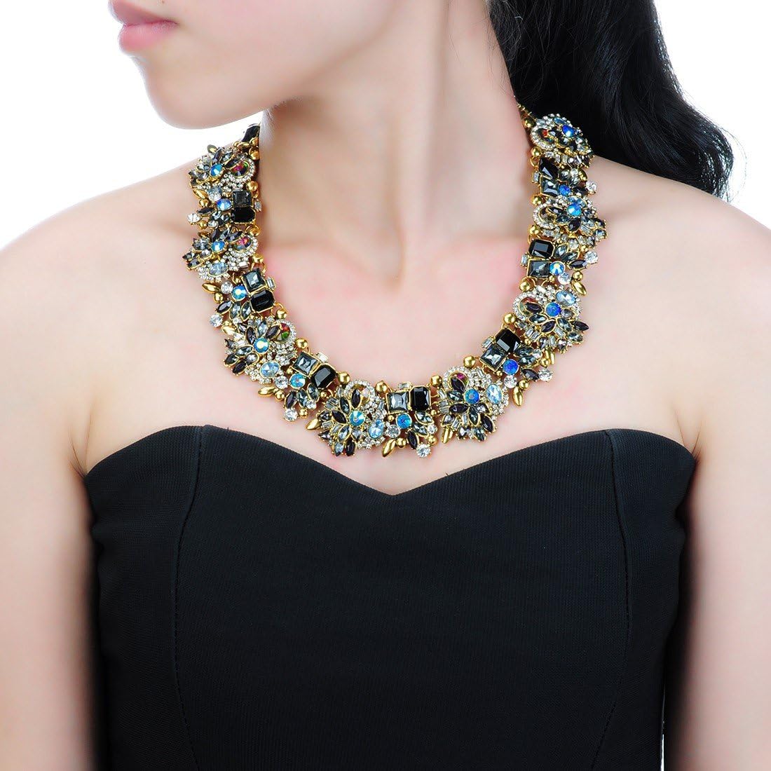 Crystal Rhinestone Choker Necklace and Drop Earrings Set