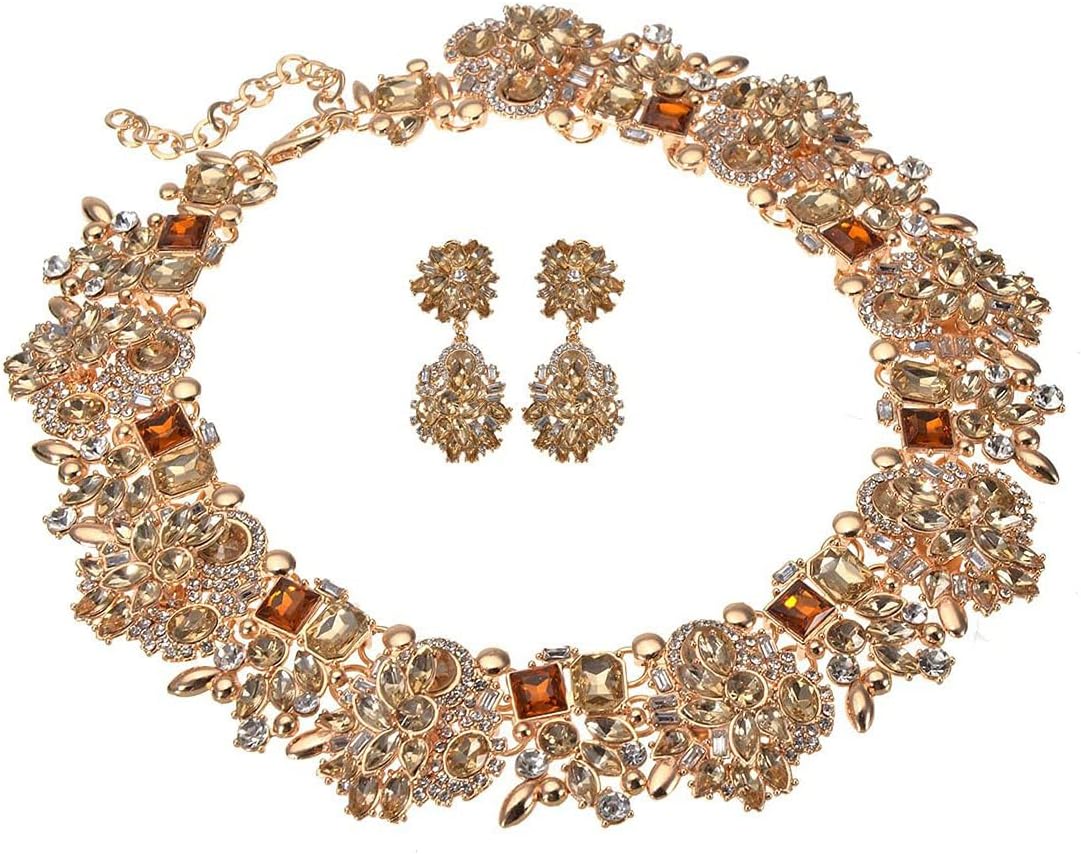 Multi-Color Rhinestone Statement Necklace and Earrings Set - Image 7